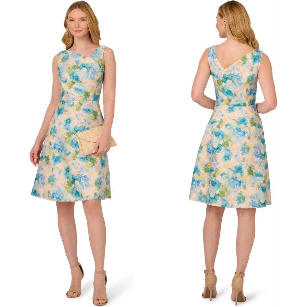 NWT Adrianna Papell Asymmetrical Jacquard Midi Dress Sz 4